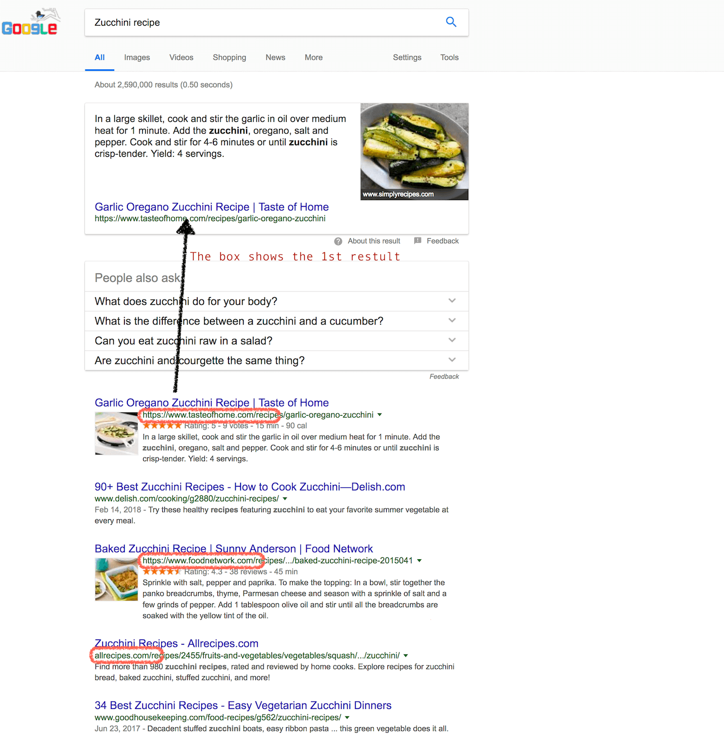 zucchini recipe search results in google